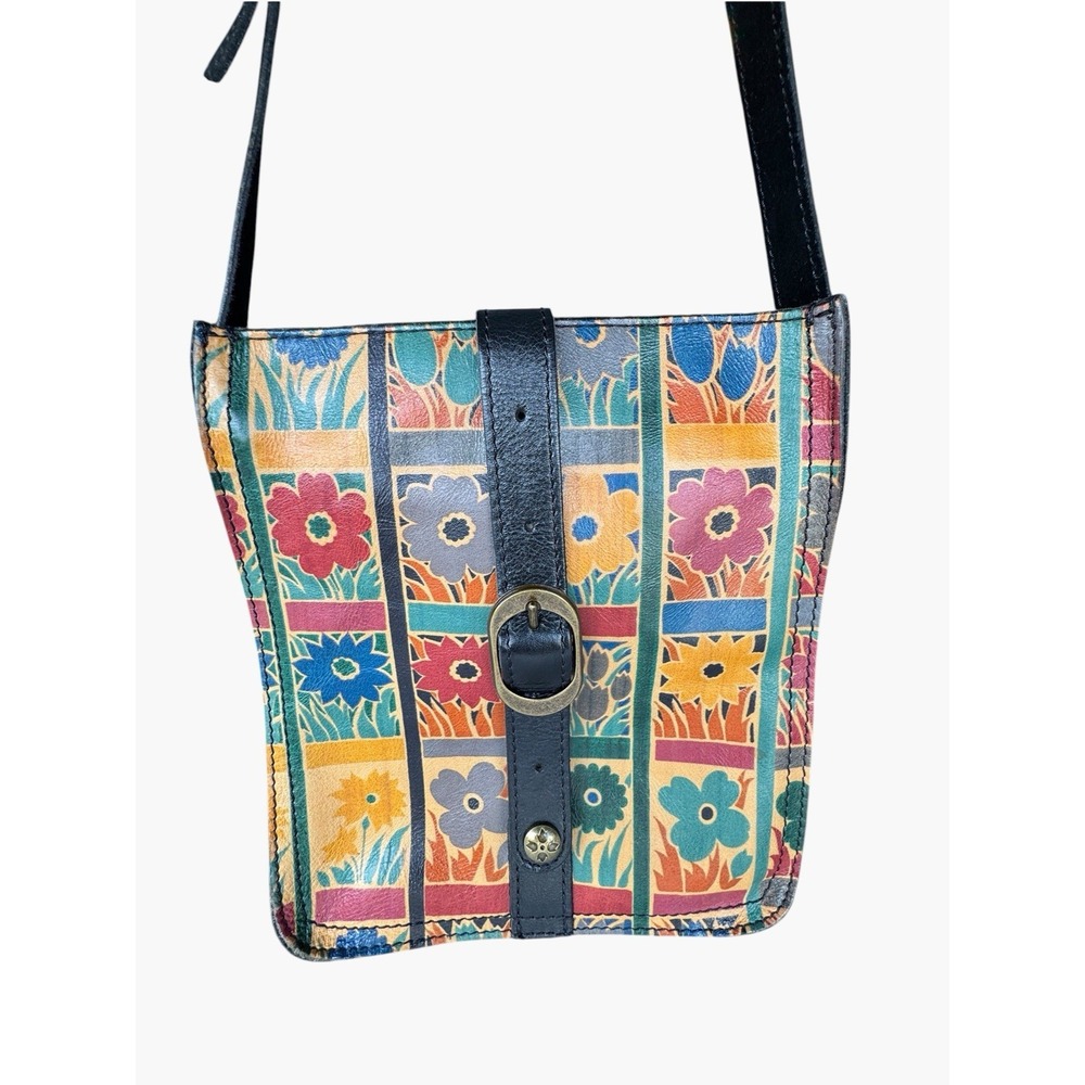 Patricia Nash Floral Square Leather Crossbody Bag Multicolor Black Mint
